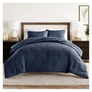 NWT Noble Linens Alternative Waffle Textured Comforter Set with Sham Blue Twin